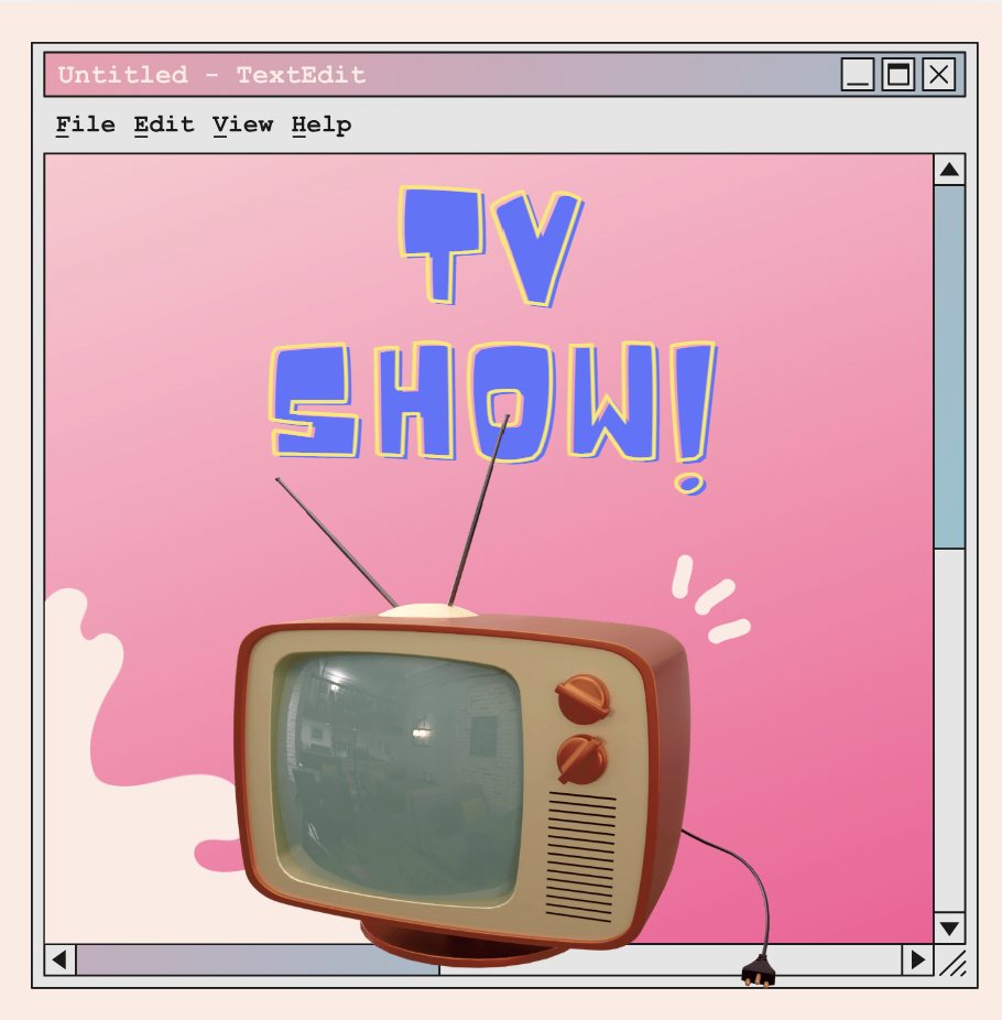 A retro TV under a pink “TV Show!” title